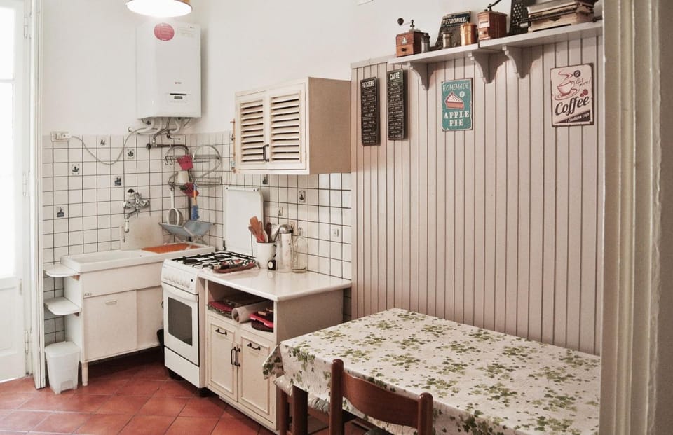 Kitchen or kitchenette, stove