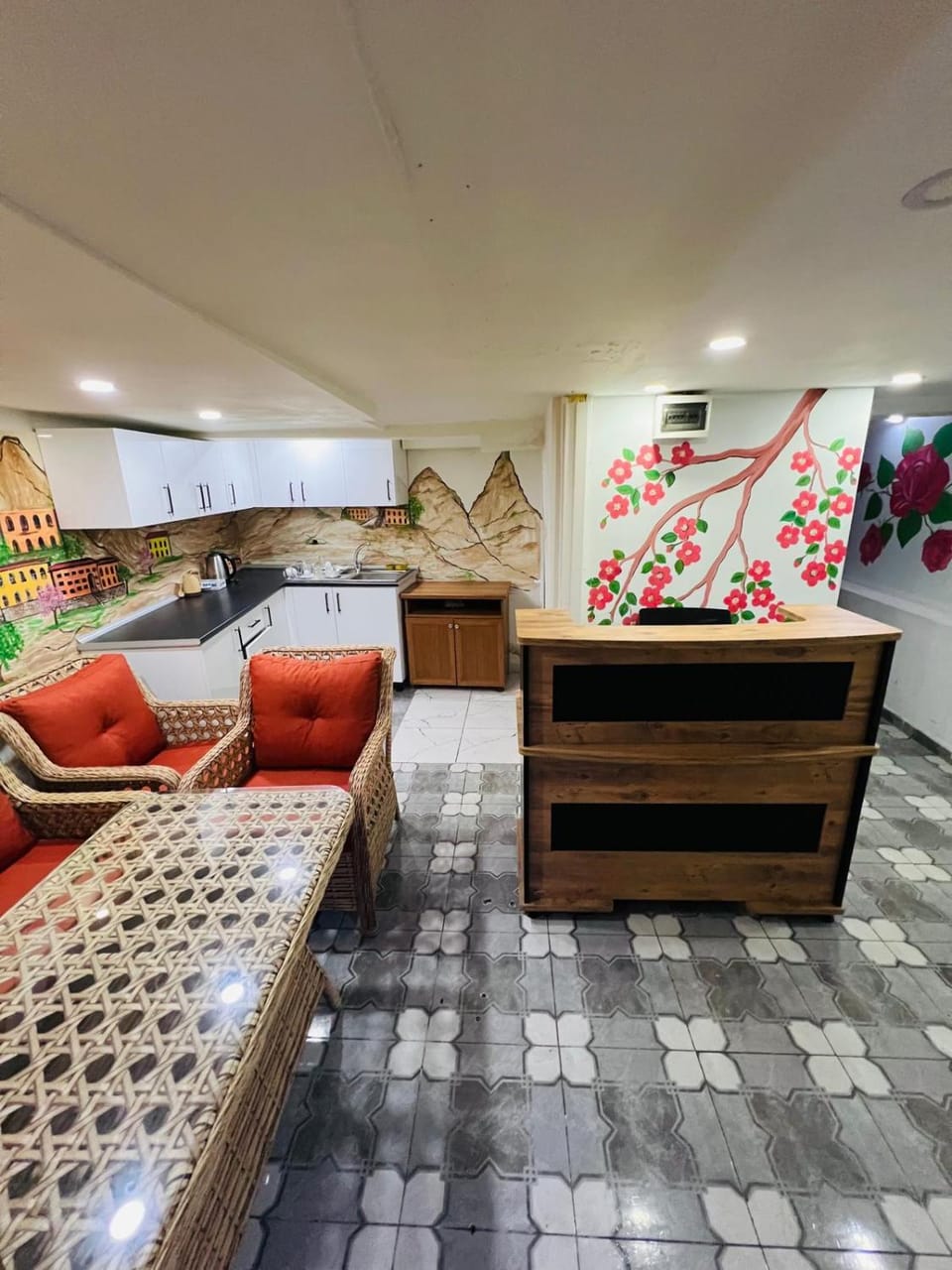 Kitchen or kitchenette, Living room, Seating area