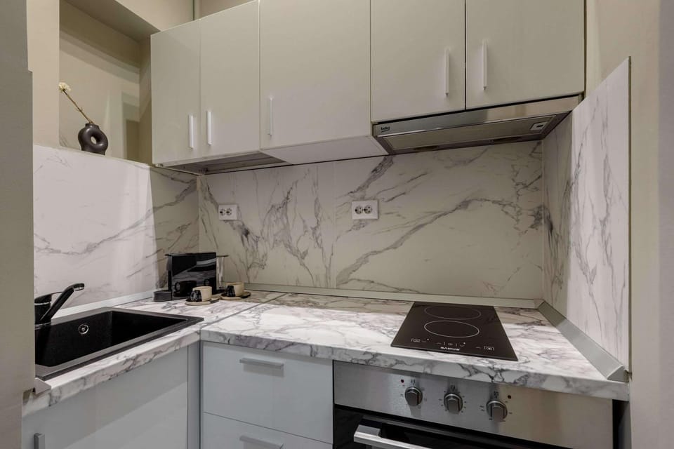 Kitchen or kitchenette, stove