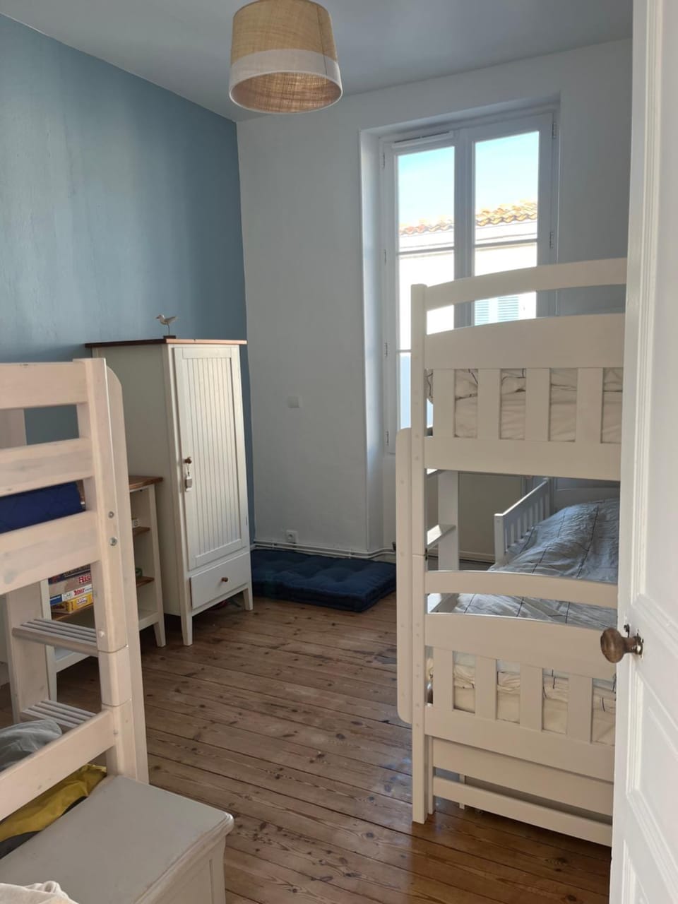 Bedroom, cot, bunk bed, wardrobe