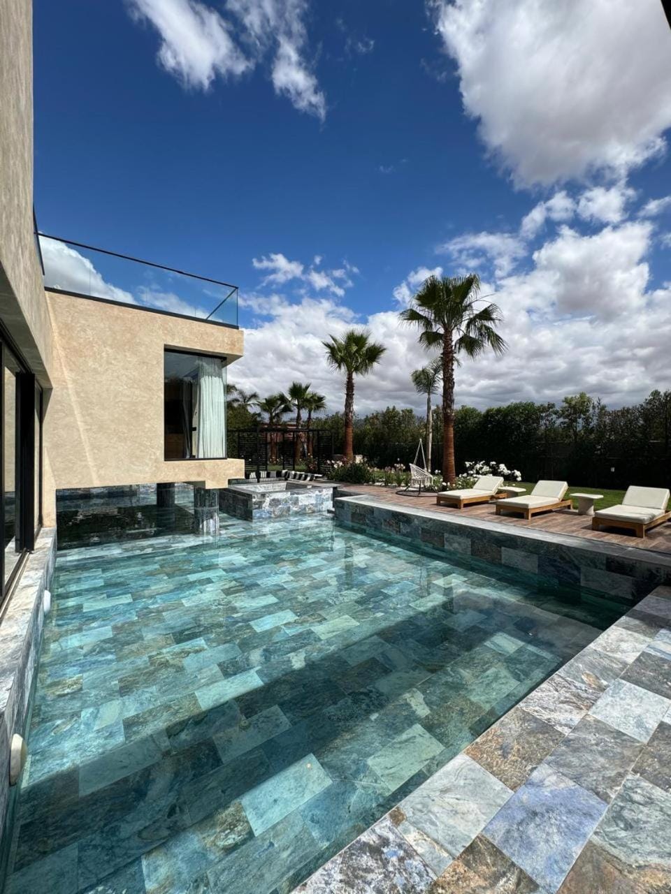 Patio, Pool view, sunbed