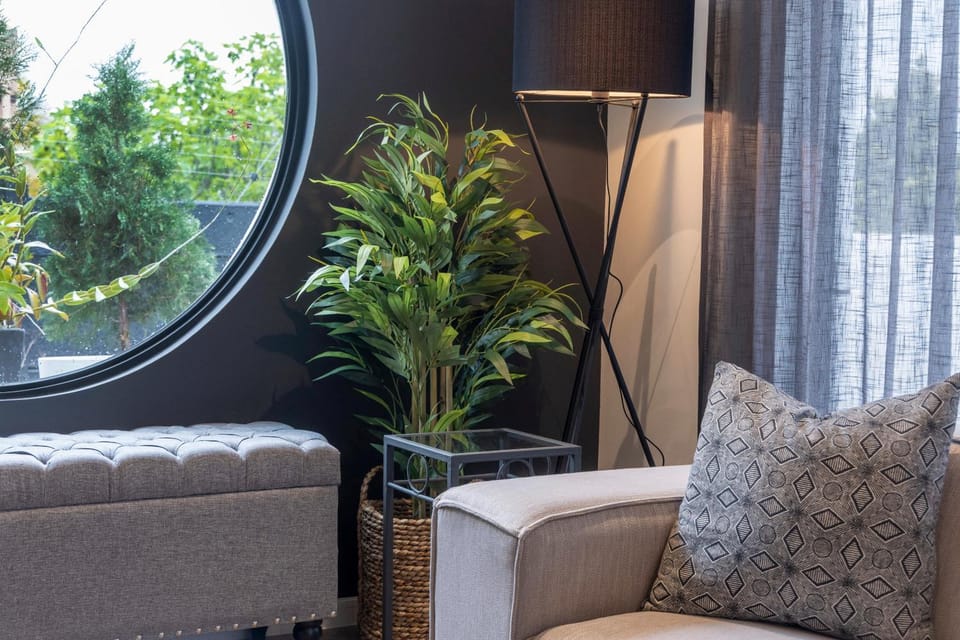 Living room, Seating area, Garden view