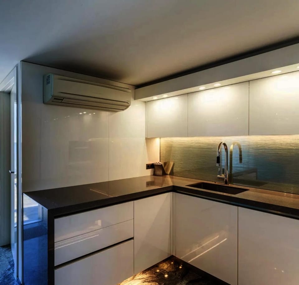 Kitchen or kitchenette, stove