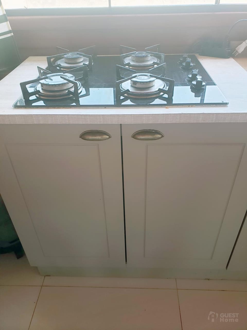 Kitchen or kitchenette, stove