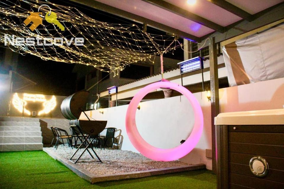 Patio, Night, Children play ground, Living room, Seating area, Text overlay