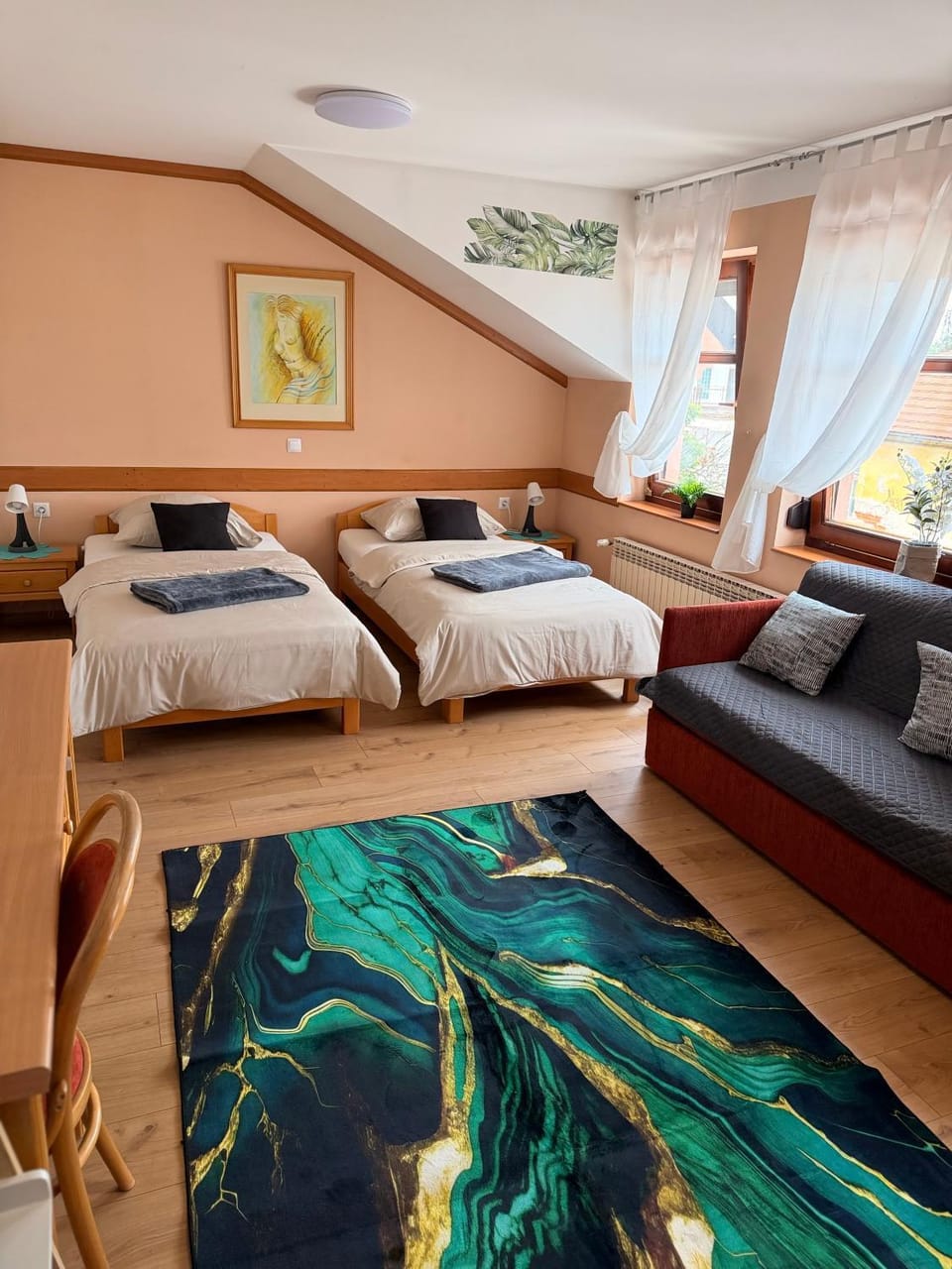 Bed, Living room, Seating area