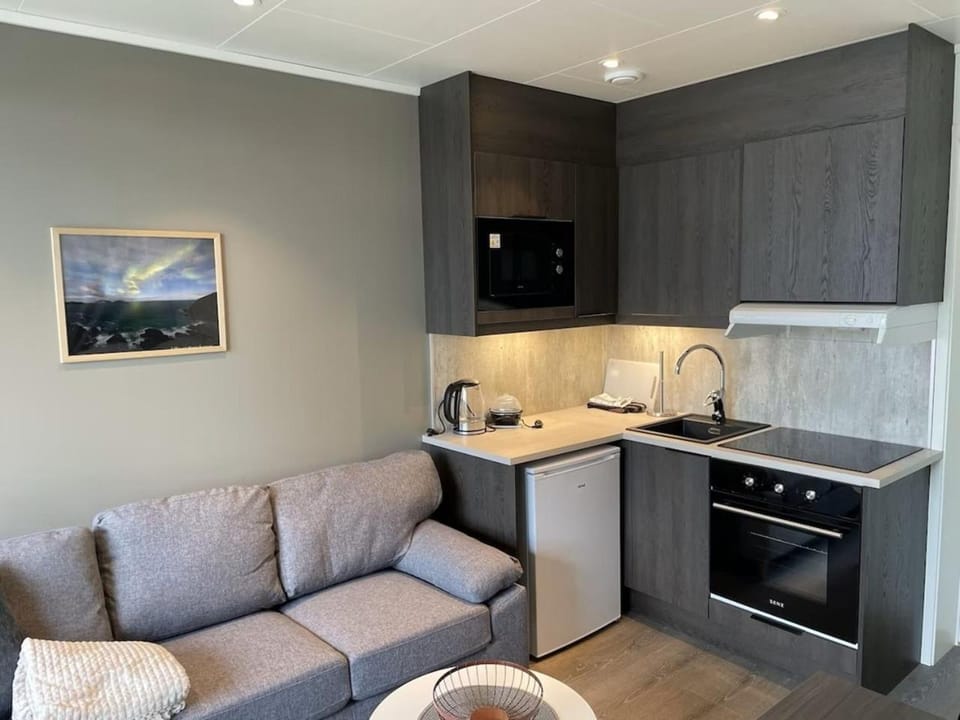 Coffee/tea facilities, Kitchen or kitchenette, Living room, Seating area, oven, stove