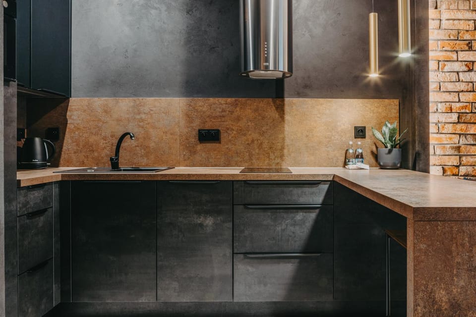 Kitchen or kitchenette, stove