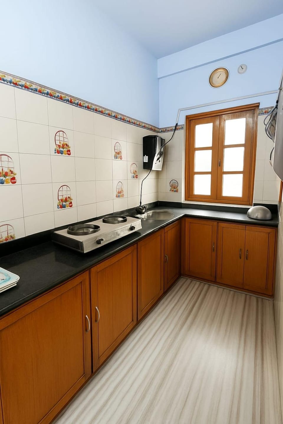 Kitchen or kitchenette, stove