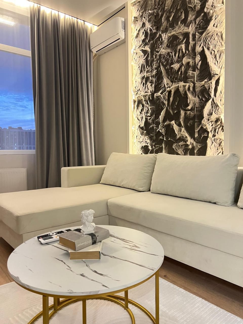 View (from property/room), Living room, Seating area, City view, air conditioner