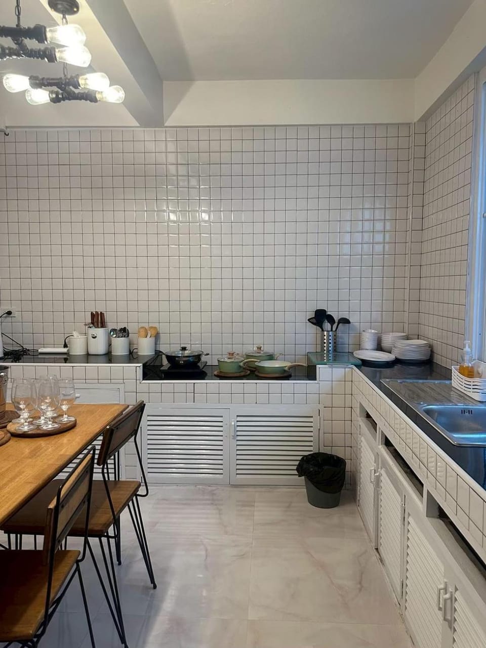 Kitchen or kitchenette, stove