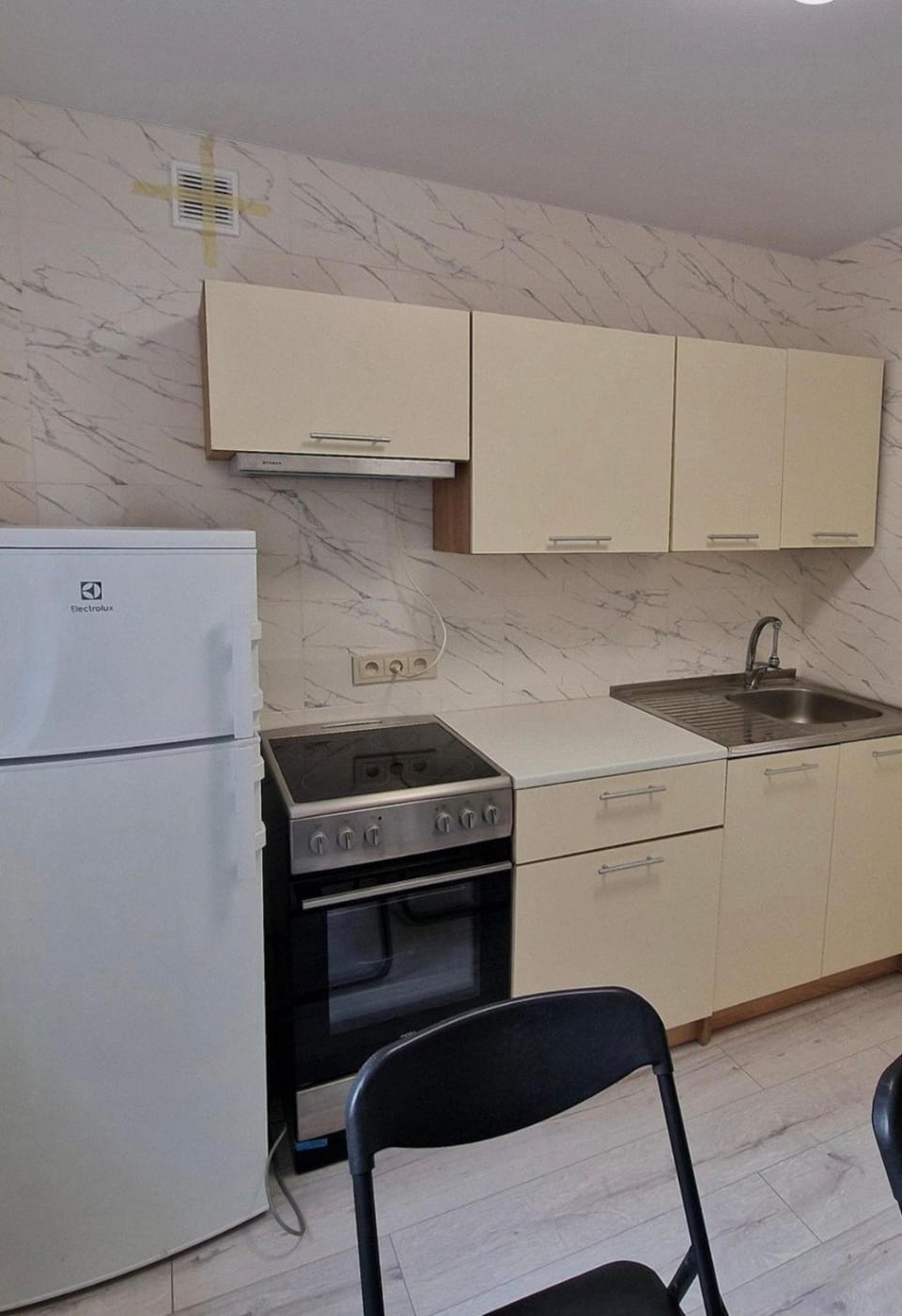 Kitchen or kitchenette, stove