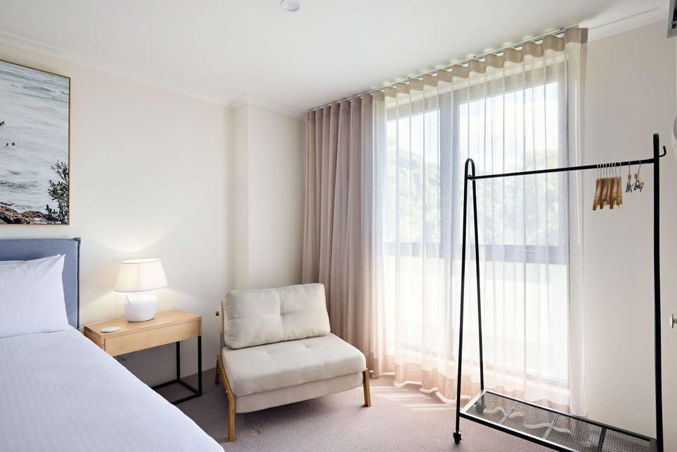 Bed, wardrobe