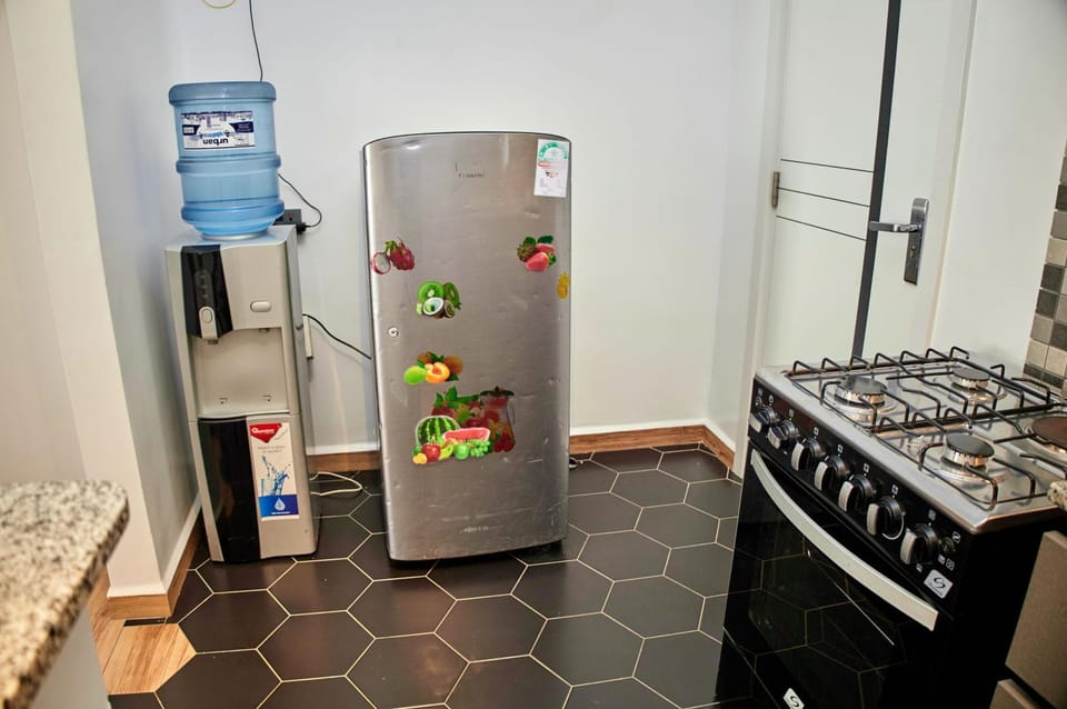 Kitchen or kitchenette, stove