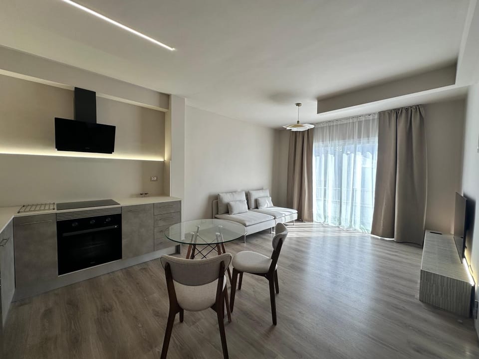 Kitchen or kitchenette, Living room, Dining area, stove