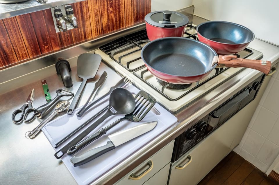 Kitchen or kitchenette, stove