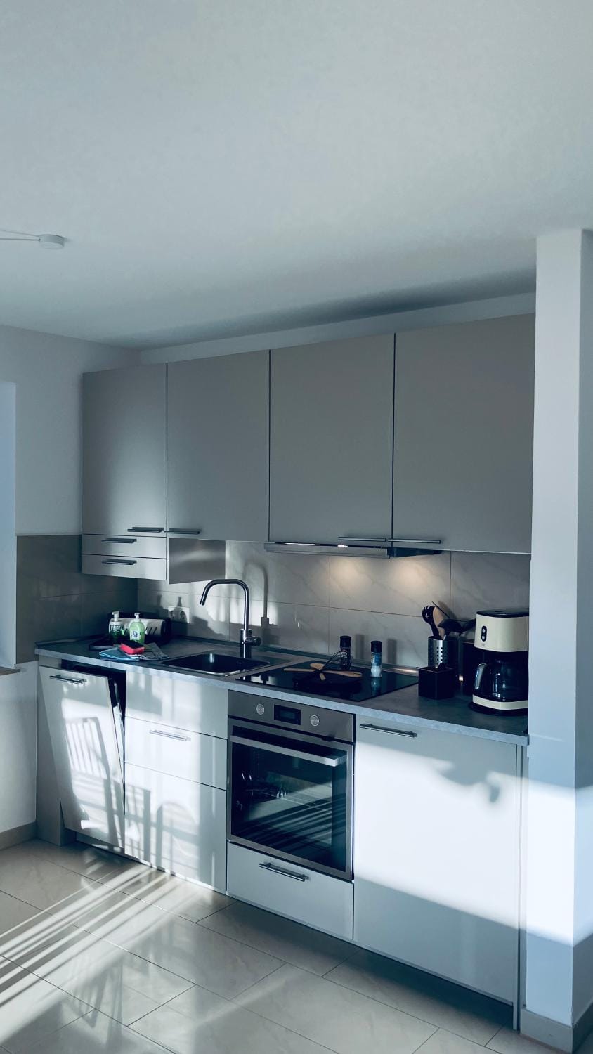 Kitchen or kitchenette, dishwasher, stove