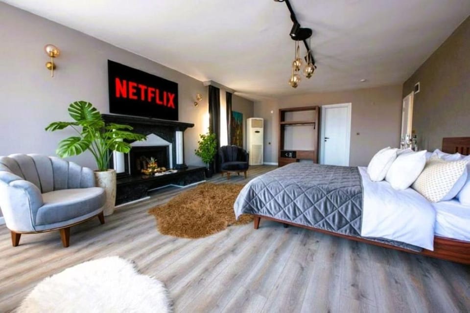 Bed, TV and multimedia, Living room, Photo of the whole room, Seating area, Bedroom