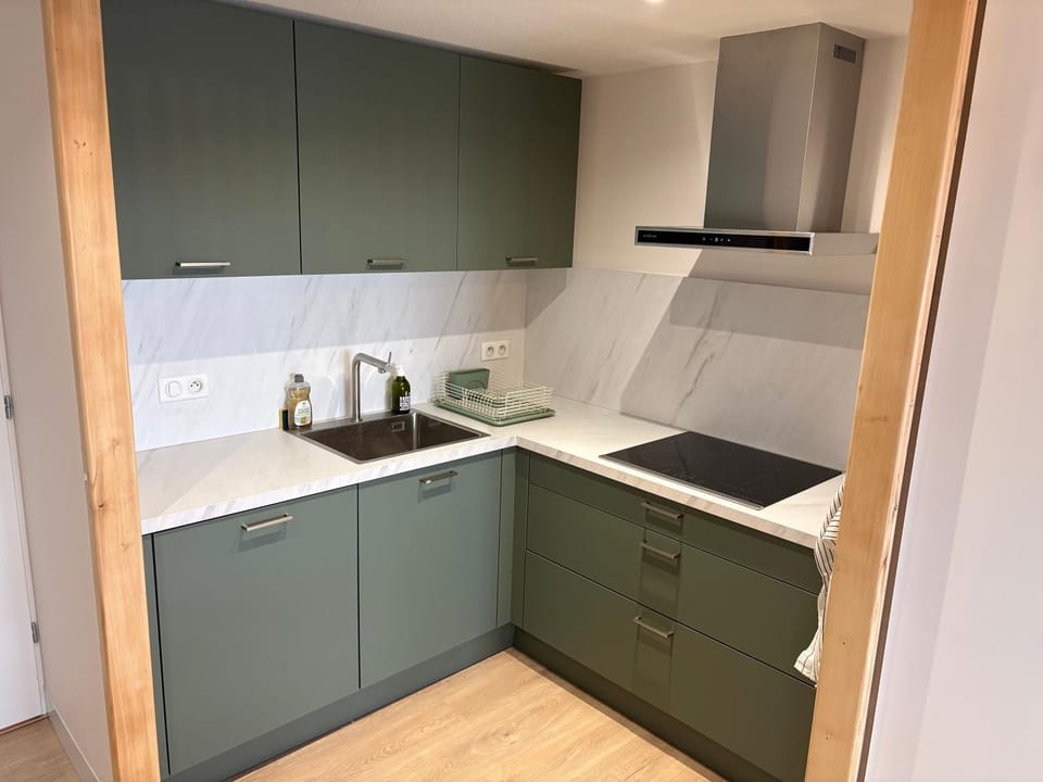 Kitchen or kitchenette, stove
