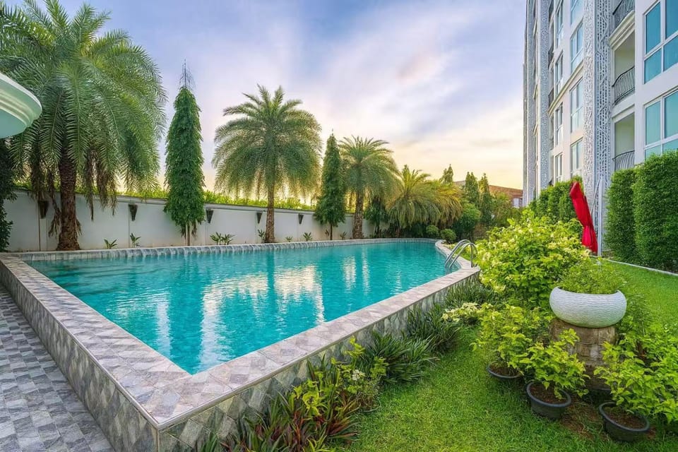 Property building, Day, Natural landscape, Garden, Garden view, Pool view, Swimming pool
