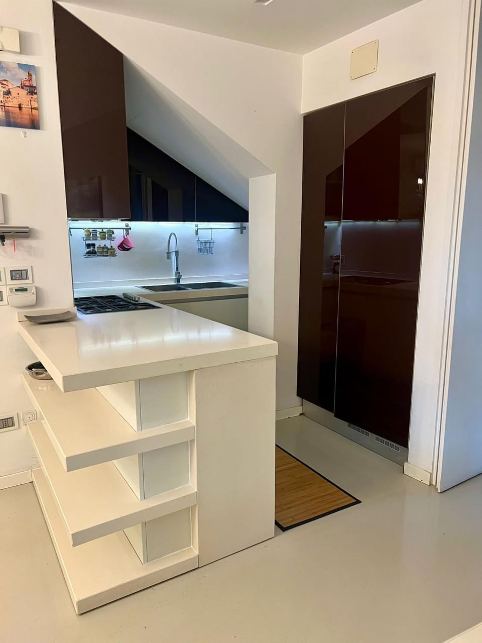 Kitchen or kitchenette, stove