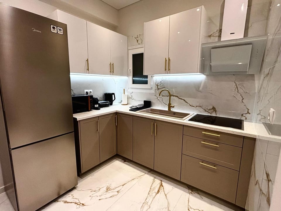 Kitchen or kitchenette, stove