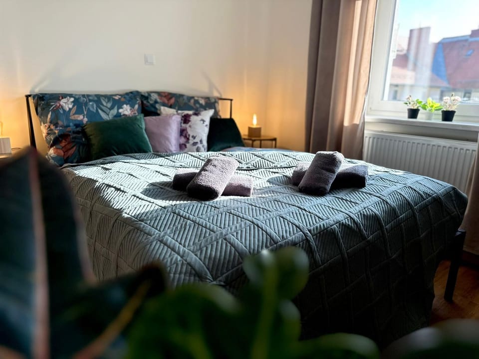 Bed, Photo of the whole room, Bedroom, towels