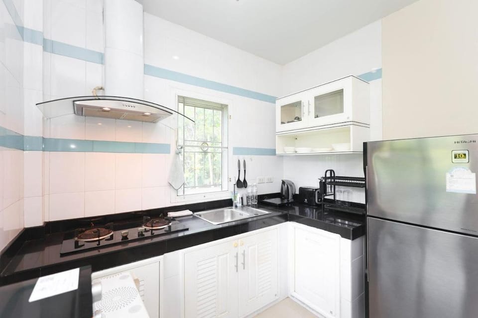Kitchen or kitchenette, stove