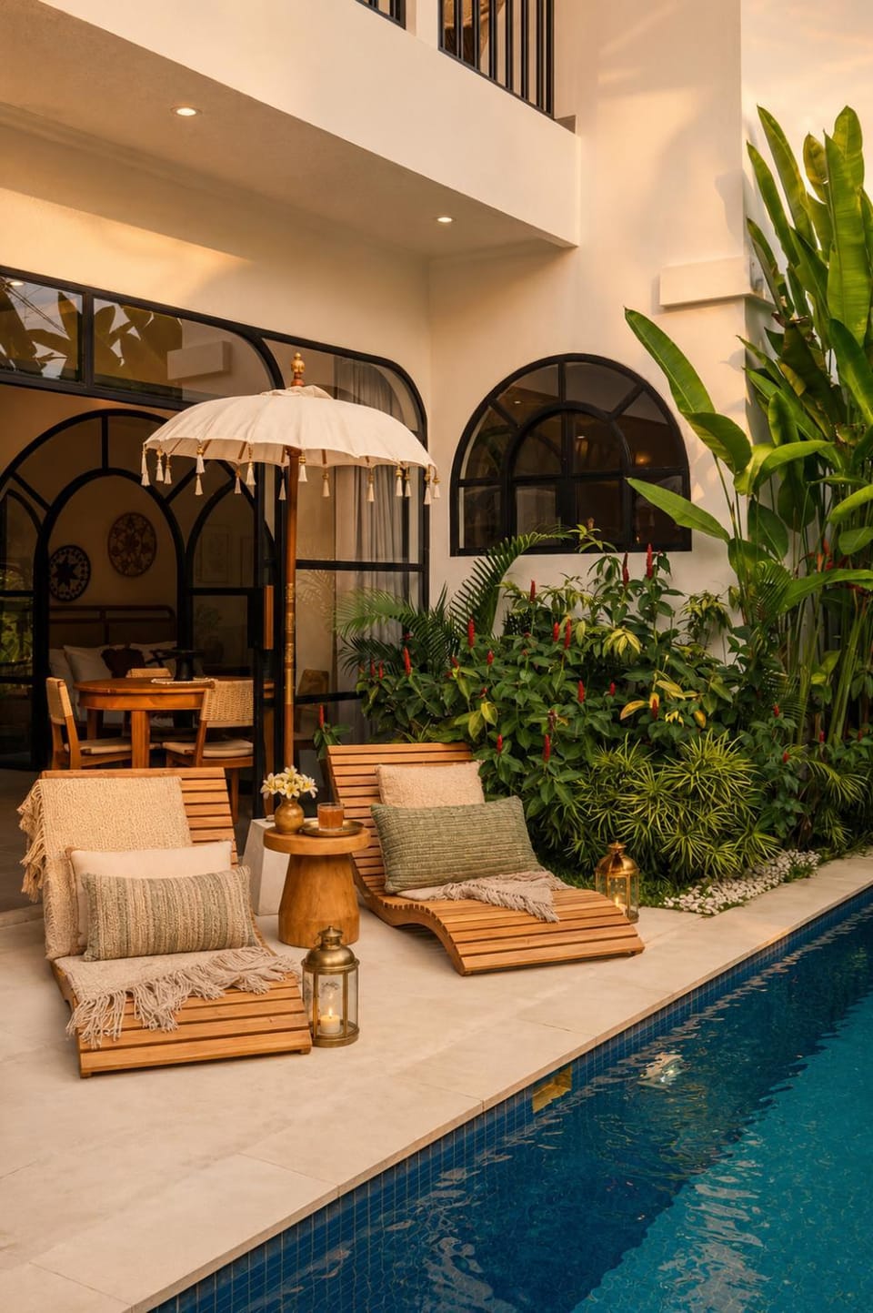 Patio, Day, Garden, Garden view, Pool view, Swimming pool, sunbed