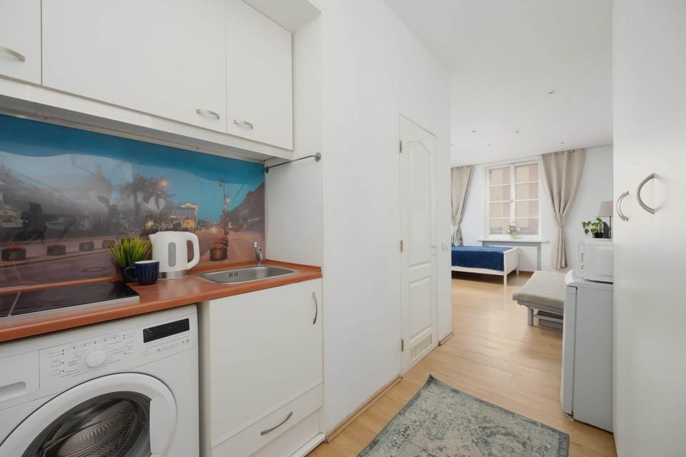 Kitchen or kitchenette, washing machine