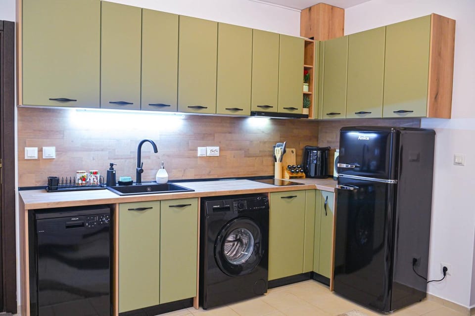 Coffee/tea facilities, Kitchen or kitchenette, dishwasher, stove, washing machine