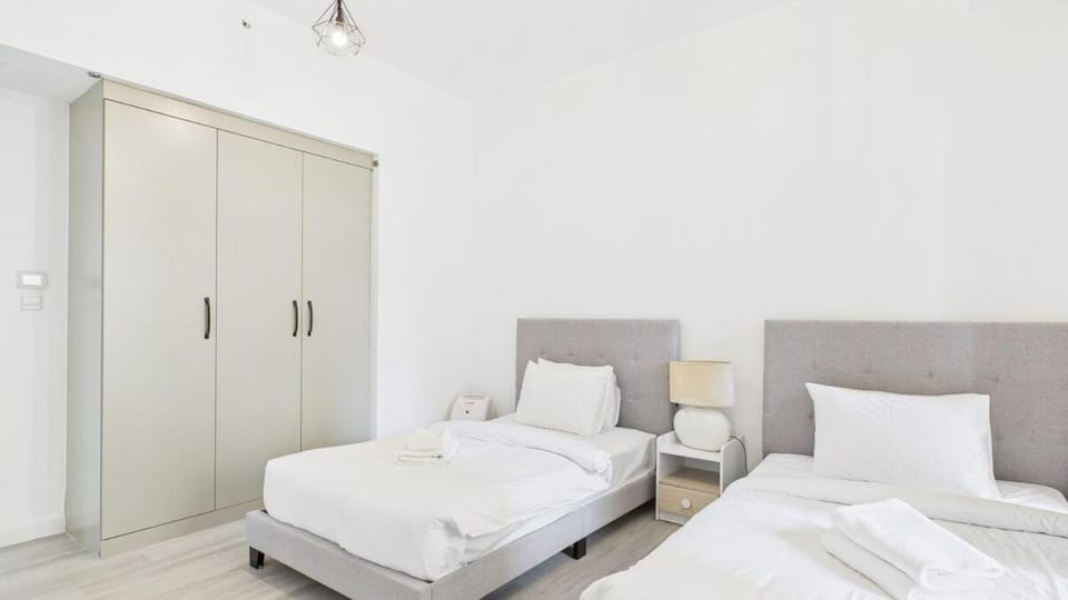 Bed, wardrobe