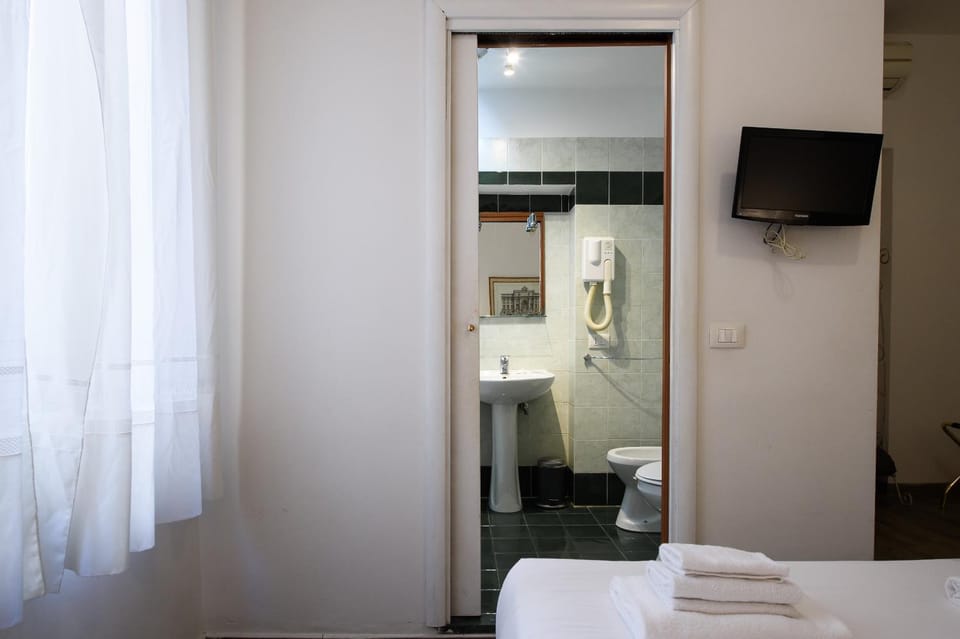 Shower, Toilet, Bed, Bathroom, TV and multimedia, Photo of the whole room, Bedroom, towels