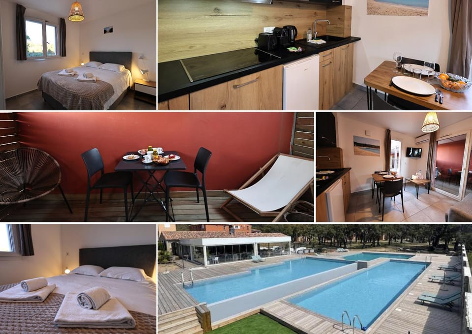 Kitchen or kitchenette, Dining area, Swimming pool, sunbed