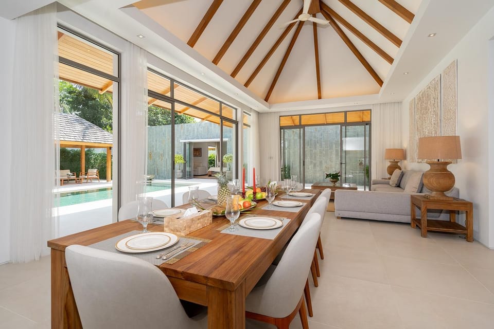 Living room, Seating area, Dining area, Pool view, Swimming pool