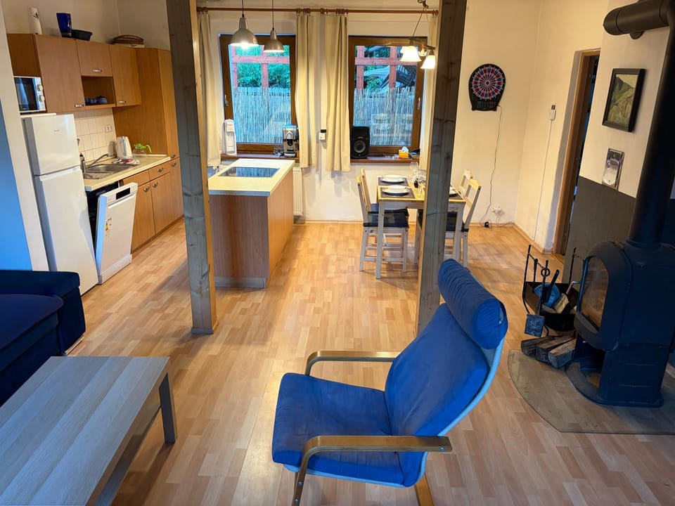Kitchen or kitchenette, Living room, Seating area, Dining area, oven, pet friendly, stove