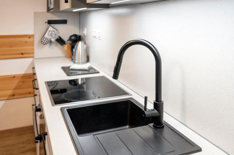 Kitchen or kitchenette, stove