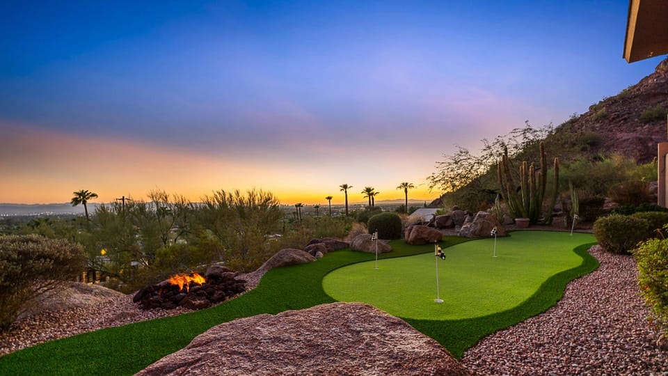 Day, Minigolf, Minigolf, Mountain view, Sunset
