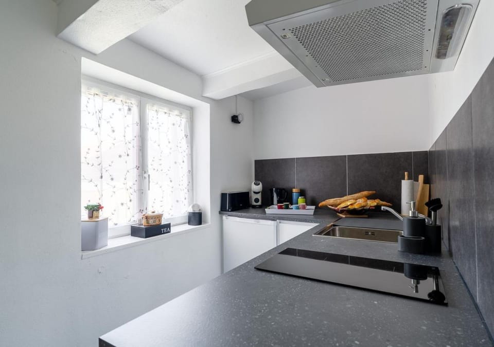 Kitchen or kitchenette, stove