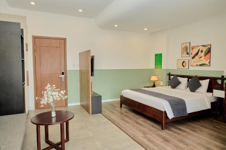 Bed, wardrobe