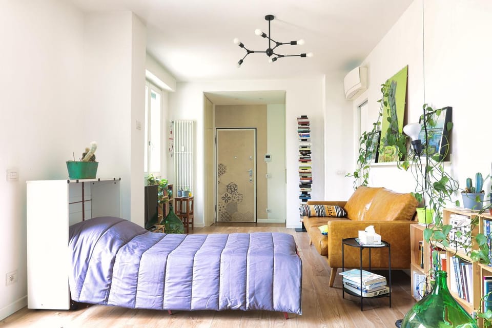 Bed, Library, Living room, Seating area