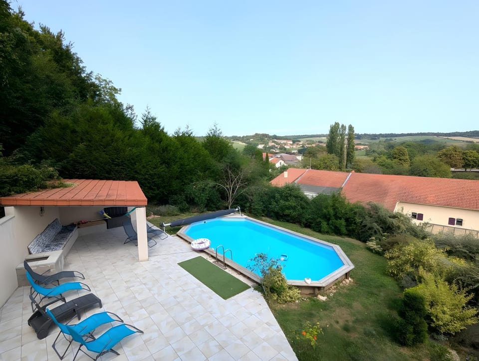 Property building, Living room, Swimming pool