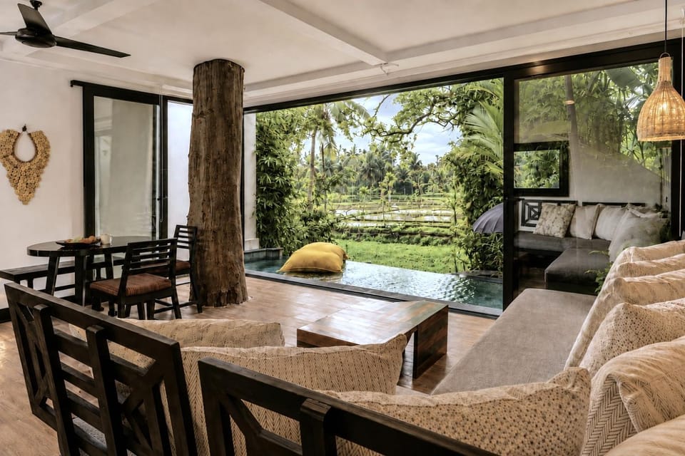 View (from property/room), Living room, Pool view, Swimming pool