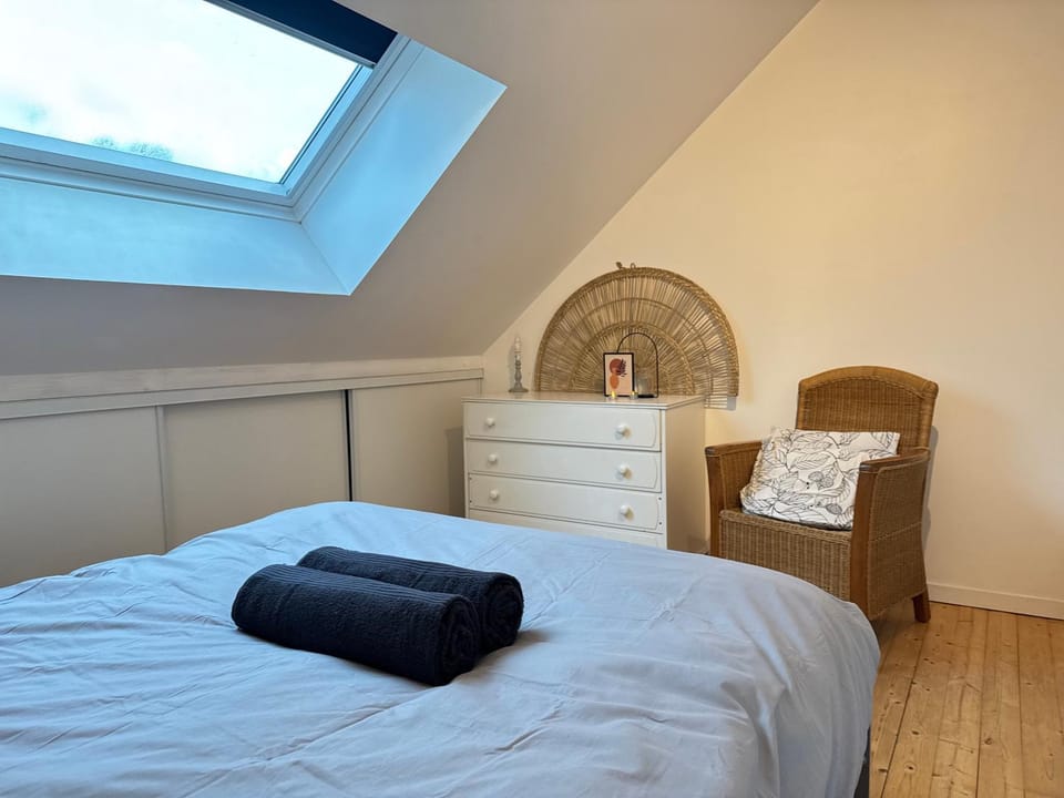Bed, Photo of the whole room, Bedroom, towels