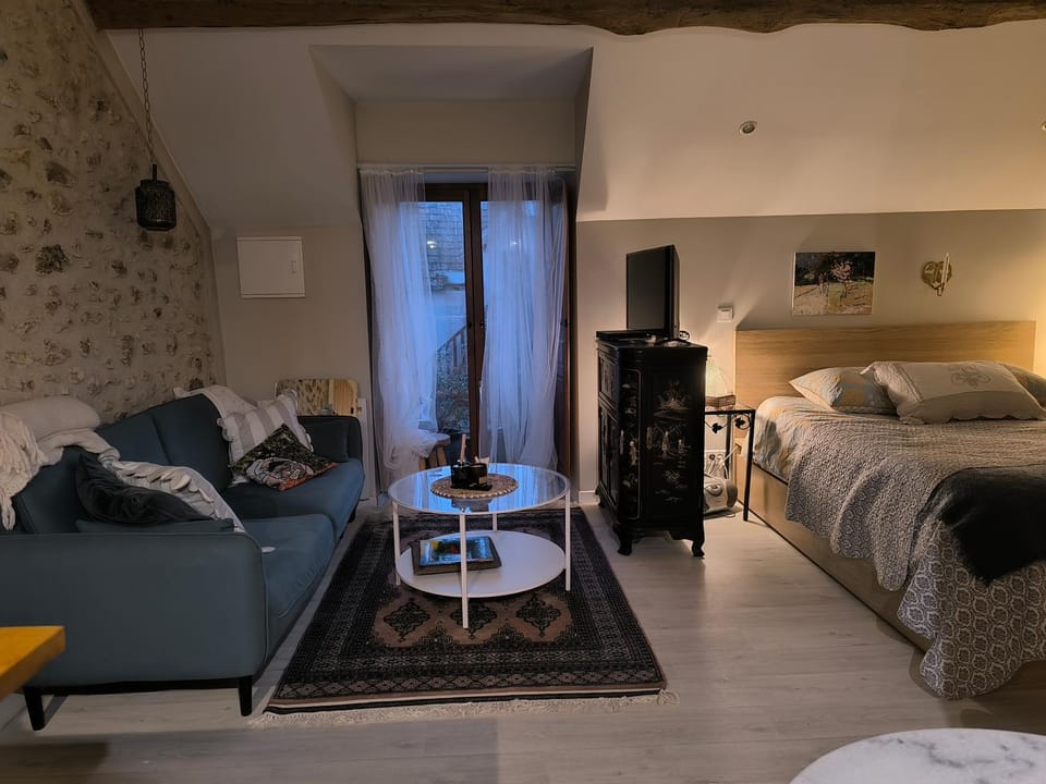 Bed, TV and multimedia, Living room, Photo of the whole room, Seating area, Bedroom