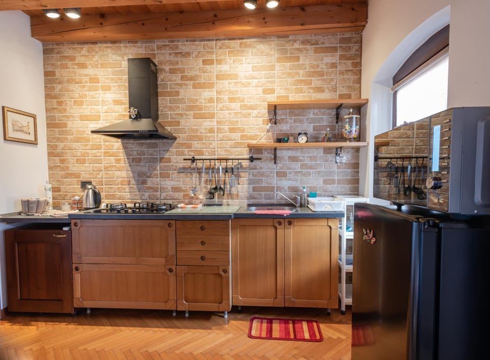 Kitchen or kitchenette, stove