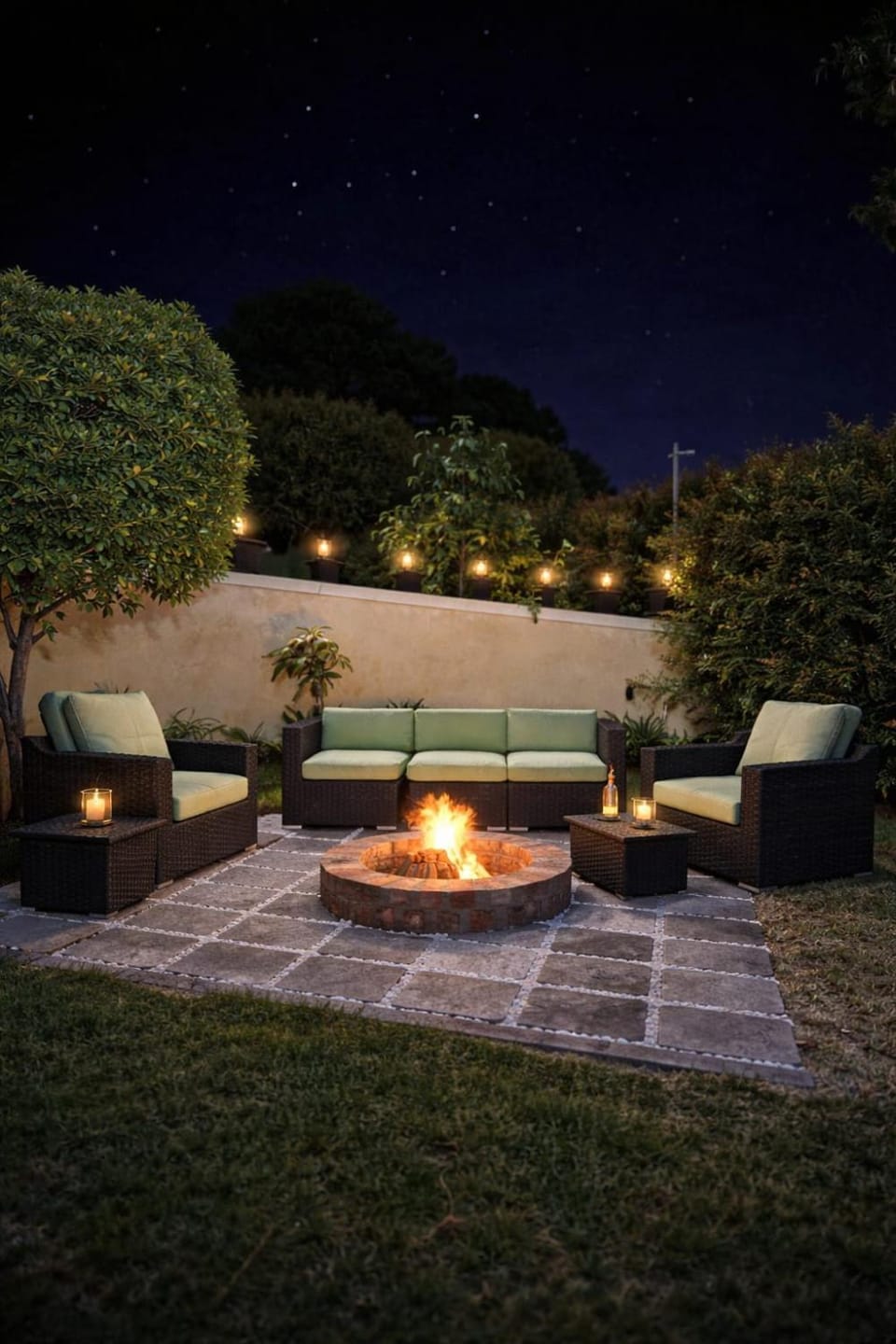 Night, Winter, Garden, Entertainment, Sunset, fireplace