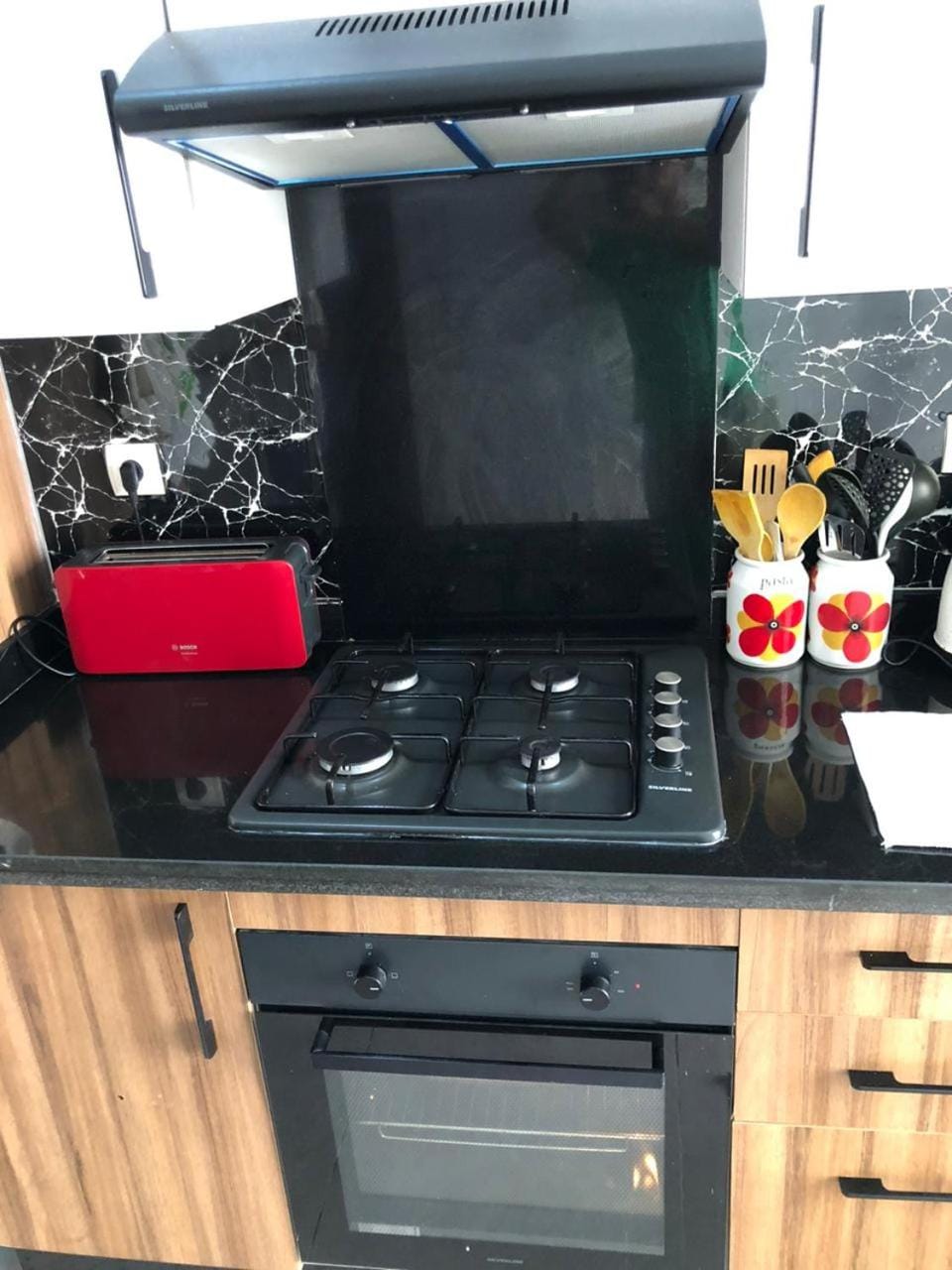 Kitchen or kitchenette, toaster