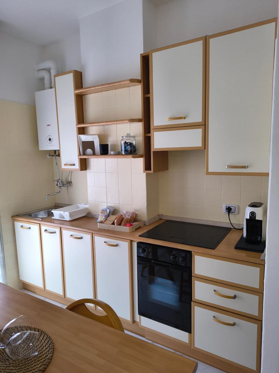 Kitchen or kitchenette, stove