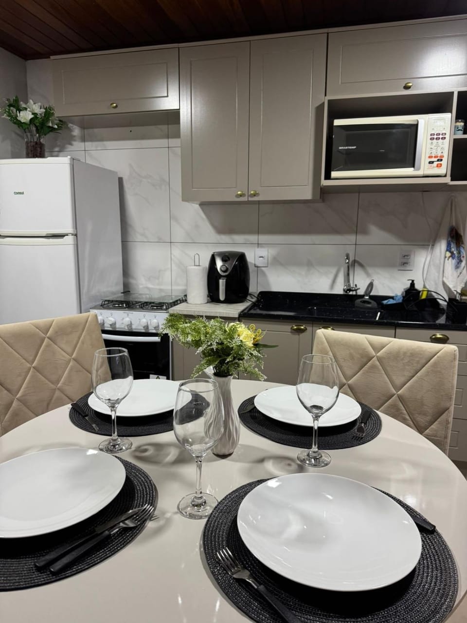 Kitchen or kitchenette, stove